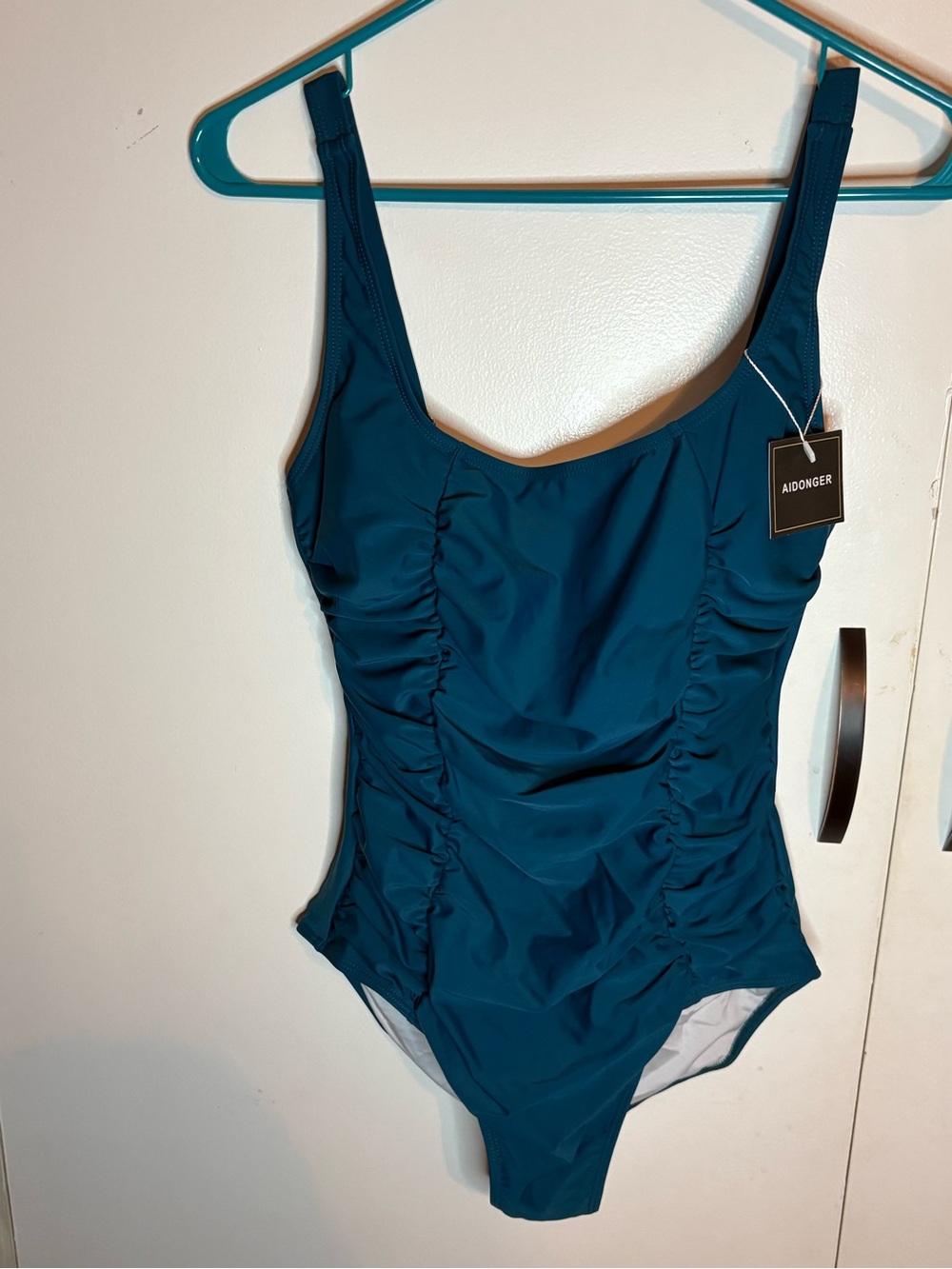 Aidonger Womens Teal Ribbed One Piece Swimsuit Tummy Control Size Medium